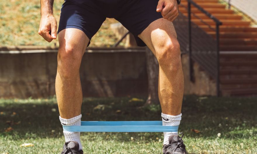 Hombre abriendo piernas con goma